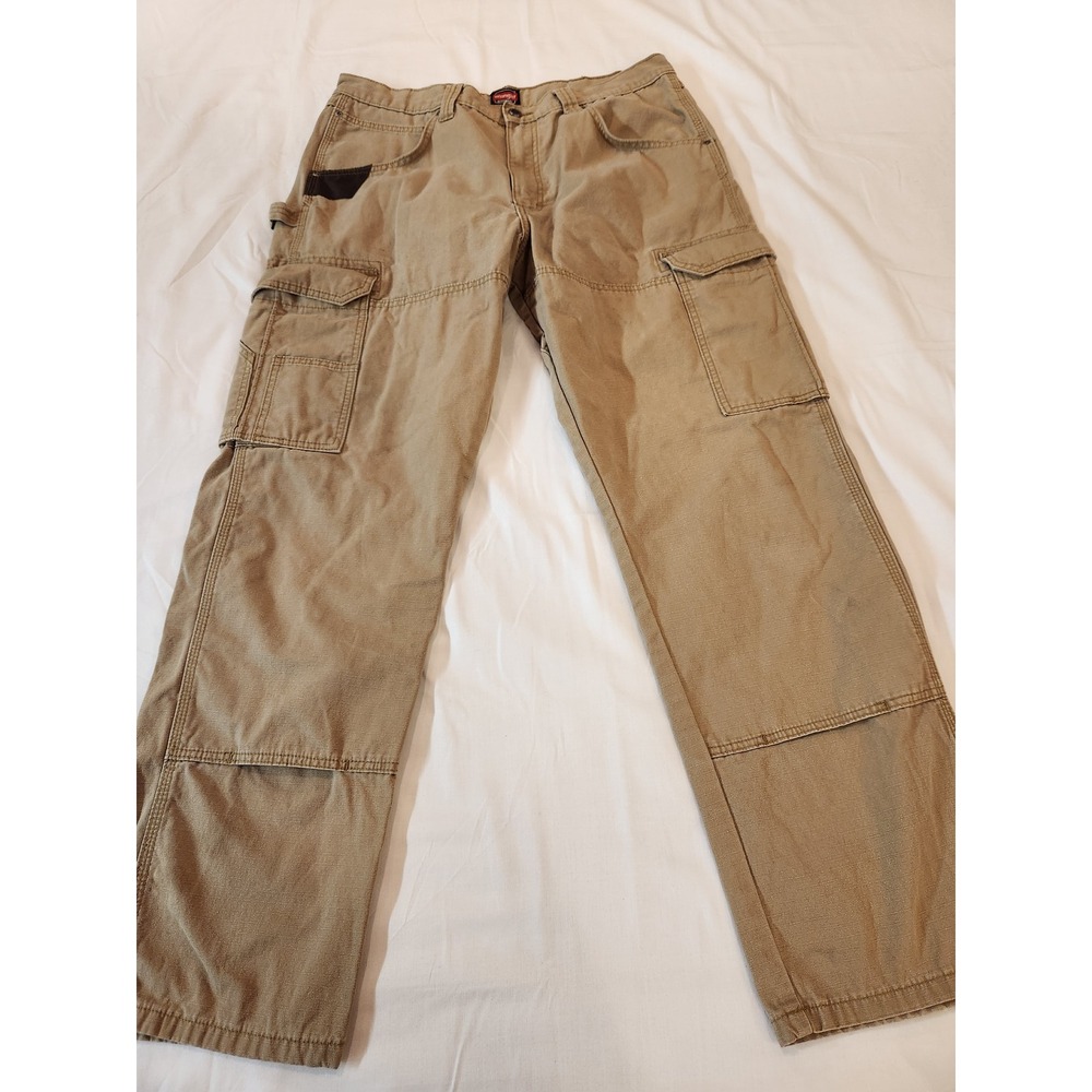 Wrangler Workwear Mens Cargo Canvas Pants Tan Ripstop Reinforced Knee 36x32 - Picture 11 of 15